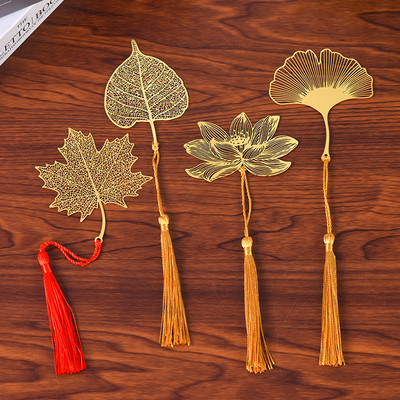 Student Chinese Style Stationery Retro Metal Bookmarks Hollow Ginkgo Biloba Maple Leaf Lotus Vein Book Marks Gifts