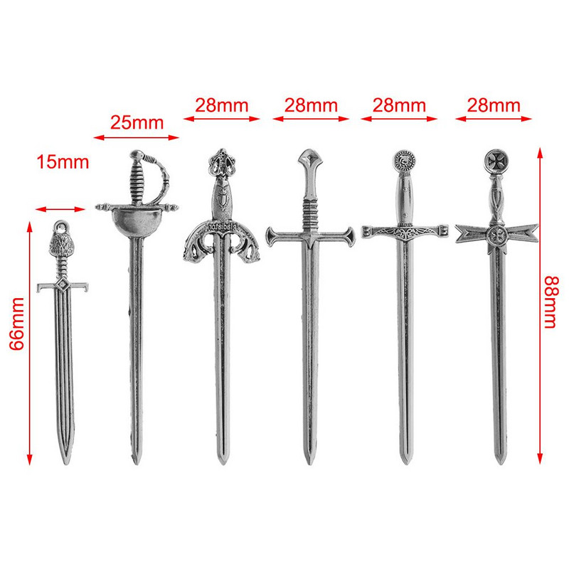 6 τεμάχια/Σετ Σπαθιά αντίκες Μαχαίρι σελιδοδείκτες Γούρια Μεταλλικοί σελιδοδείκτες Μενταγιόν Κλιπ βιβλίου Μαρκαδόροι Προμήθειες χειροτεχνίας Κατασκευή κοσμημάτων DIY