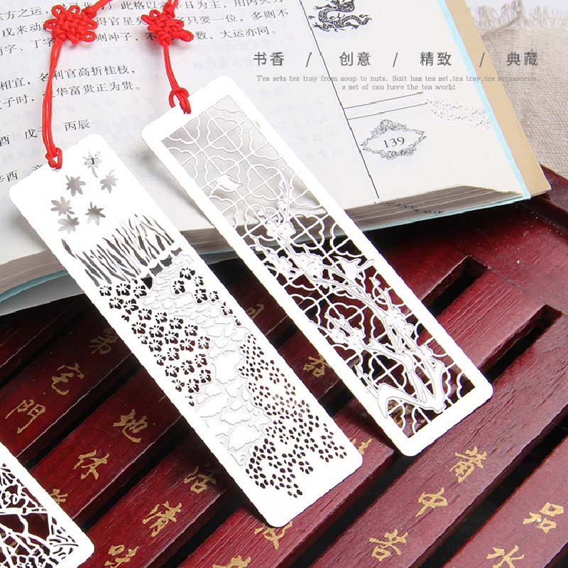 Hiina stiilis järjehoidjad Loomingulised metallist õõnsad metallist raamatumärgid punase sõlmega lastele õpilastele kingitused koolitarbed