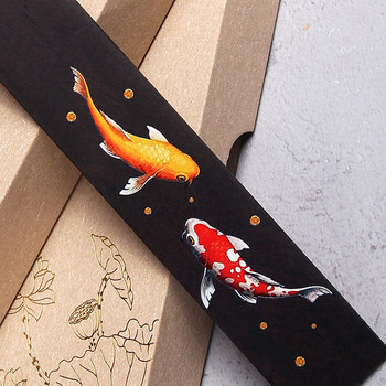 Ρετρό κινέζικο στυλ ζωγραφισμένο Koi κυπρίνος ξύλινο σελιδοδείκτη Φούντα μενταγιόν Creative Book Mark Students Supplies Χαρτικά Αξεσουάρ
