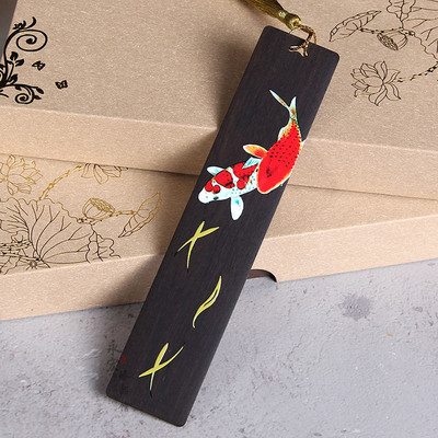 Semn de carte din lemn pictat în stil chinezesc retro, crap koi, pandantiv cu ciucuri, marca de carte creativă pentru studenți, accesorii de papetărie