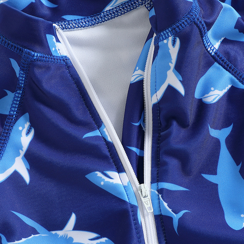 EWODOS 0-3 éves baba gyerek fiú úszóruha fürdőruha rövid ujjú fényvédő fürdőruha Rajzfilm Shark Print Zipper Beach fürdőruha