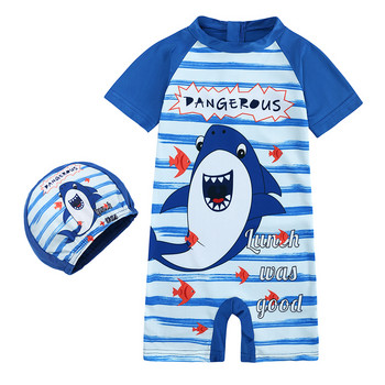 12M-8T Гореща разпродажба Детски дрехи за малки момчета Целен бански костюм за момиче + шапка Бебешки динозаври Бански костюм Бикини Костюм Бански костюм