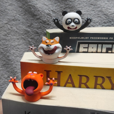 Scared Panda Cat Shiba Inu Creative Funny PVC 3D Book Marker Cartoon Animal Seal Octopus Lifelike Bookmarks For Children Gift
