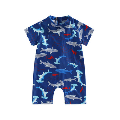 Mažų berniukų maudymosi kostiumėliai trumpomis rankovėmis maudymosi kostiumėliai paplūdimio ryklio / dinozaurų raštais