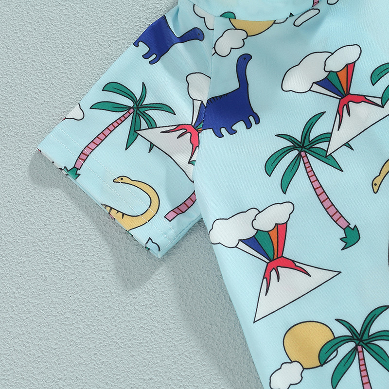 Mažų berniukų maudymosi kostiumėliai trumpomis rankovėmis maudymosi kostiumėliai paplūdimio ryklio / dinozaurų raštais
