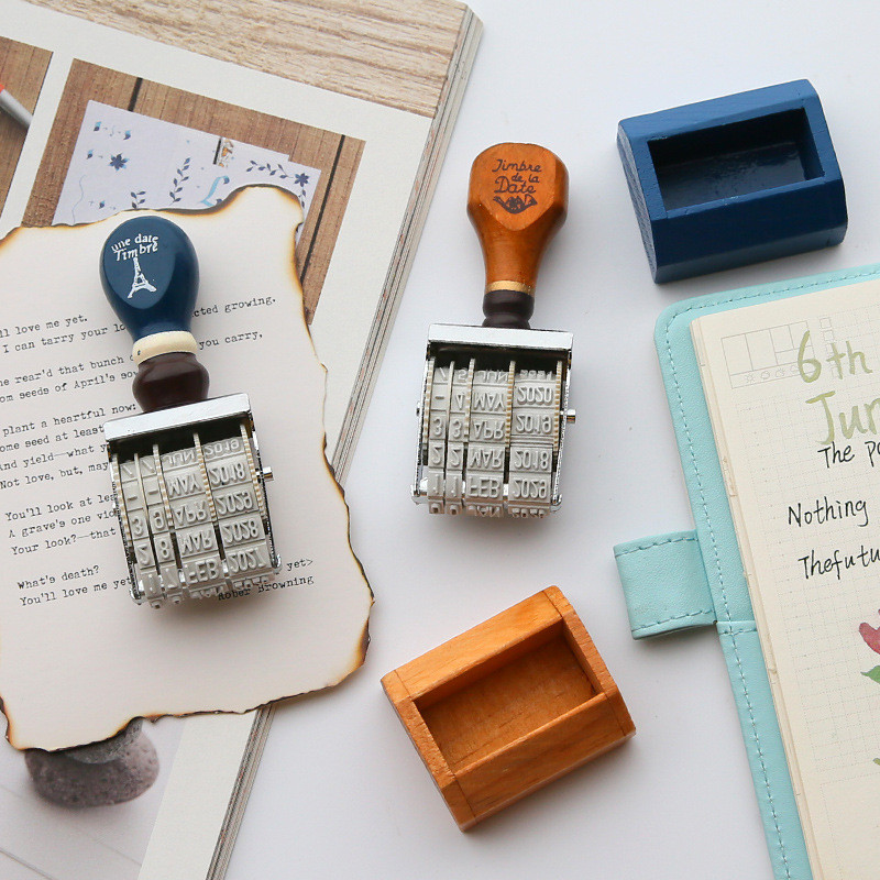 Vintage pečat s valjkom za datume s drvenom drškom DIY Scrapbooking planer Ručni račun Dnevnici Pečati Kawaii uredski pribor
