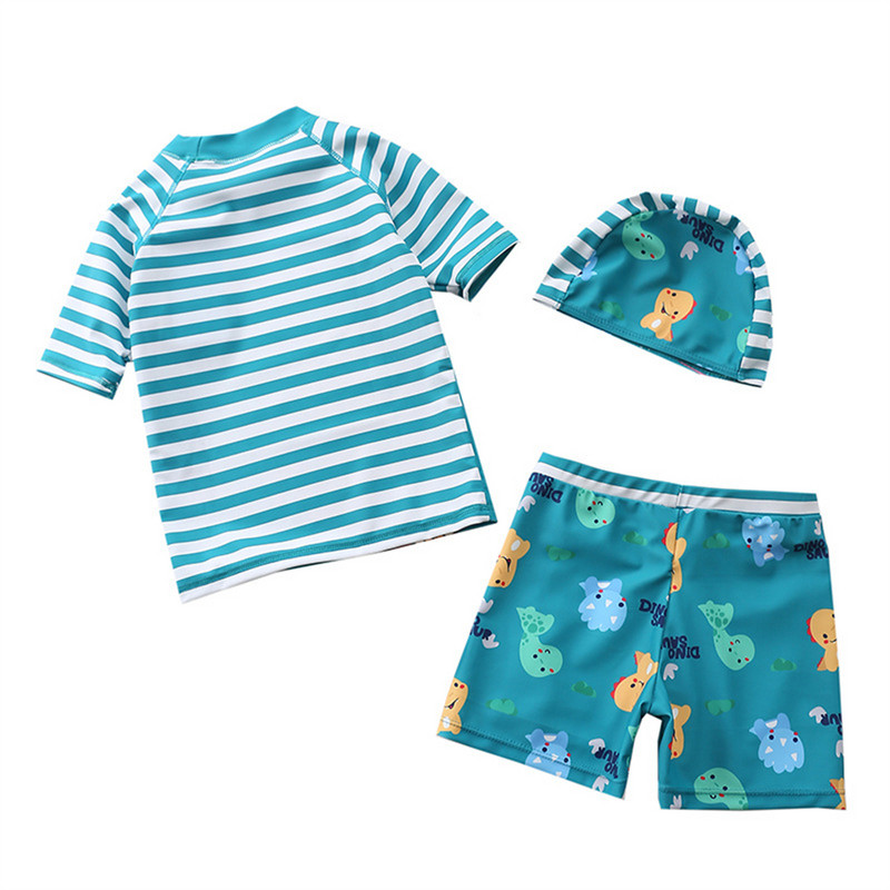 Costum de baie 2-6T Copii Băieți 3 buc Costume de baie Pantaloni scurți de plajă Costum de baie cu imprimeu din dinozaur din desene animate Băiat Copil cu protecție solară Îmbrăcăminte de plajă Costum de baie