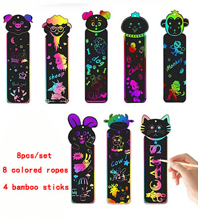 10 buc/12 buc/set de semne de carte pentru zgârierea animalelor, bricolaj, hârtie de zgâriat colorată, pentru copii, materiale pentru citire de artă