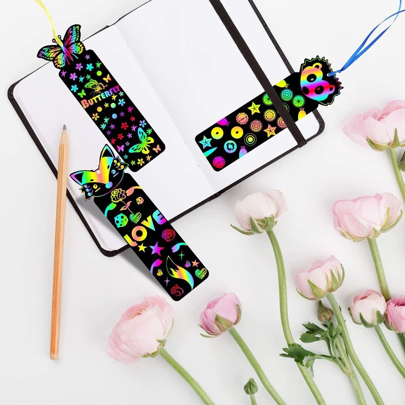 10 buc/12 buc/set de semne de carte pentru zgârierea animalelor, bricolaj, hârtie de zgâriat colorată, pentru copii, materiale pentru citire de artă