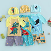 Trodijelni kupaći kostimi za dječake, šarene boje, kupaći kostimi srednjih rukava za malu djecu, komplet štitnika za osip s kapom za plivanje, dječje surfanje