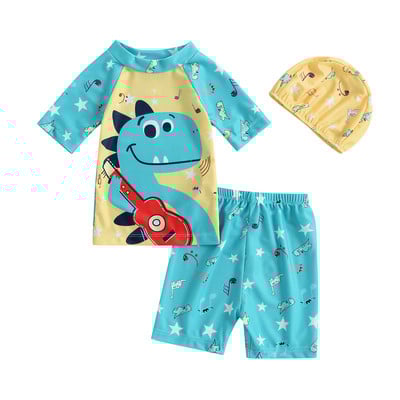 Trodijelni kupaći kostimi za dječake, šarene boje, kupaći kostimi srednjih rukava za malu djecu, komplet štitnika za osip s kapom za plivanje, dječje surfanje