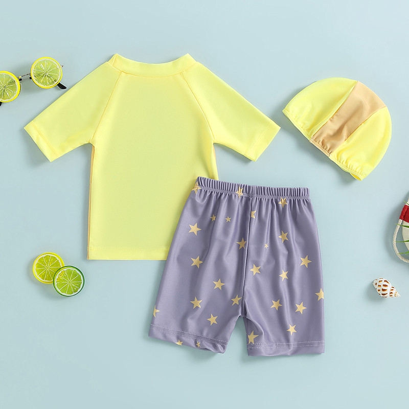 Trodijelni kupaći kostimi za dječake, šarene boje, kupaći kostimi srednjih rukava za malu djecu, komplet štitnika za osip s kapom za plivanje, dječje surfanje