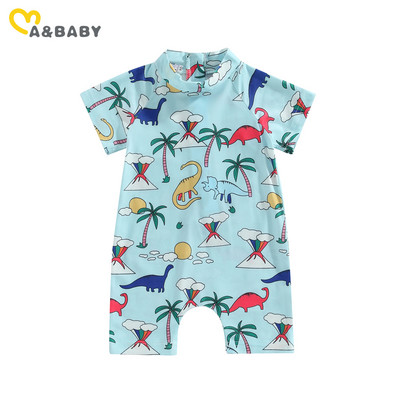 ma&baby 1-5Y totyogó gyerek baba fiú fürdőruha Coconut Tree dinoszaurusz mintás cipzáras fürdőruha nyári strandruha fürdőruha