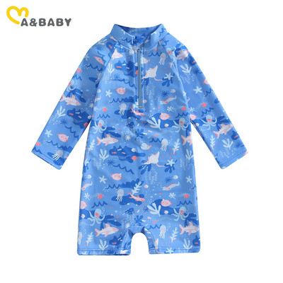 ma&baby 1-5Y Kid Baby Boy Kupaći kostim Ljetni kupaći kostim s patentnim zatvaračem s uzorkom životinja i riba, ljetni kupaći kostim za plažu dugih rukava