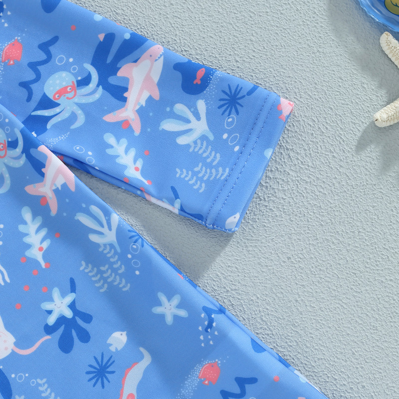 ma&baby 1-5Y Kid Baby Boy Kupaći kostim Ljetni kupaći kostim s patentnim zatvaračem s uzorkom životinja i riba, ljetni kupaći kostim za plažu dugih rukava