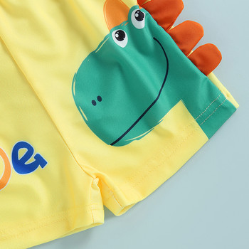 2-7 години Детски комплекти бански костюми с динозаври за момчета Горнища с къси ръкави Шорти с принт на динозаври Бански костюми за деца Плажен бански костюм за момче