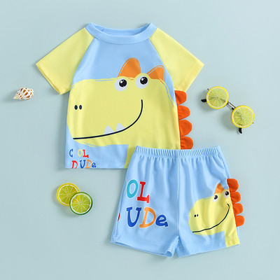 2–7 metų vaikams berniukų dinozaurų maudymosi kostiumėlių rinkiniai trumpomis rankovėmis Dinozaurų rašto šortai maudymosi kostiumėliai vaikams berniukų paplūdimio plaukimo kostiumas