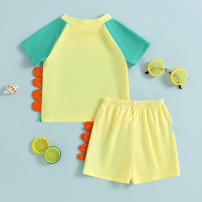 2–7 metų vaikams berniukų dinozaurų maudymosi kostiumėlių rinkiniai trumpomis rankovėmis Dinozaurų rašto šortai maudymosi kostiumėliai vaikams berniukų paplūdimio plaukimo kostiumas