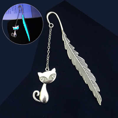 Kreativne svjetleće metalne oznake s perjem Zlatno-srebrne oznake za knjige s mačkama za učenike Poklon učitelja Novi pribor za knjige