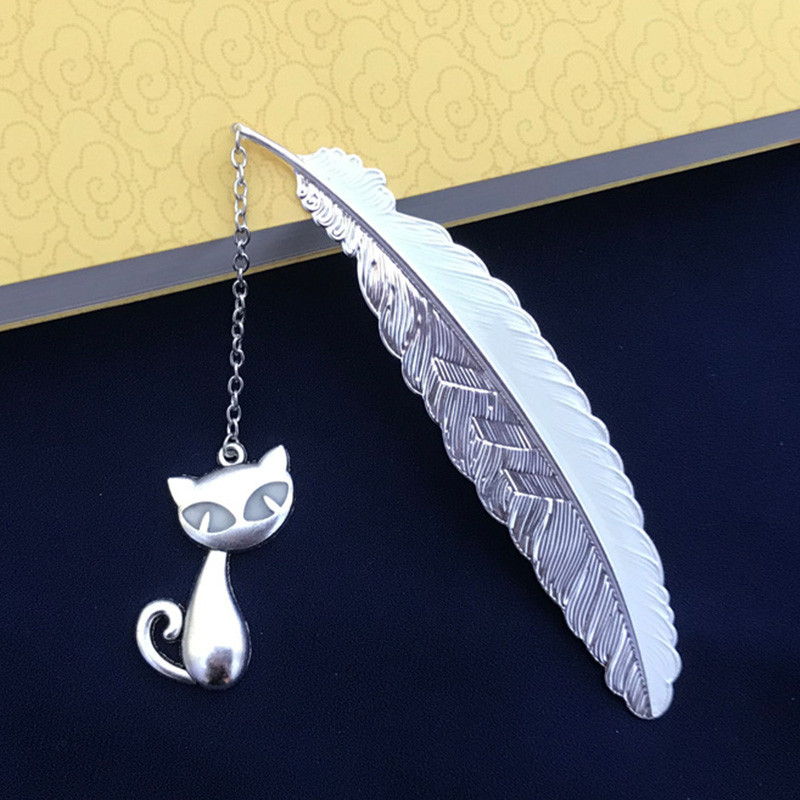 Kreativne svjetleće metalne oznake s perjem Zlatno-srebrne oznake za knjige s mačkama za učenike Poklon učitelja Novi pribor za knjige