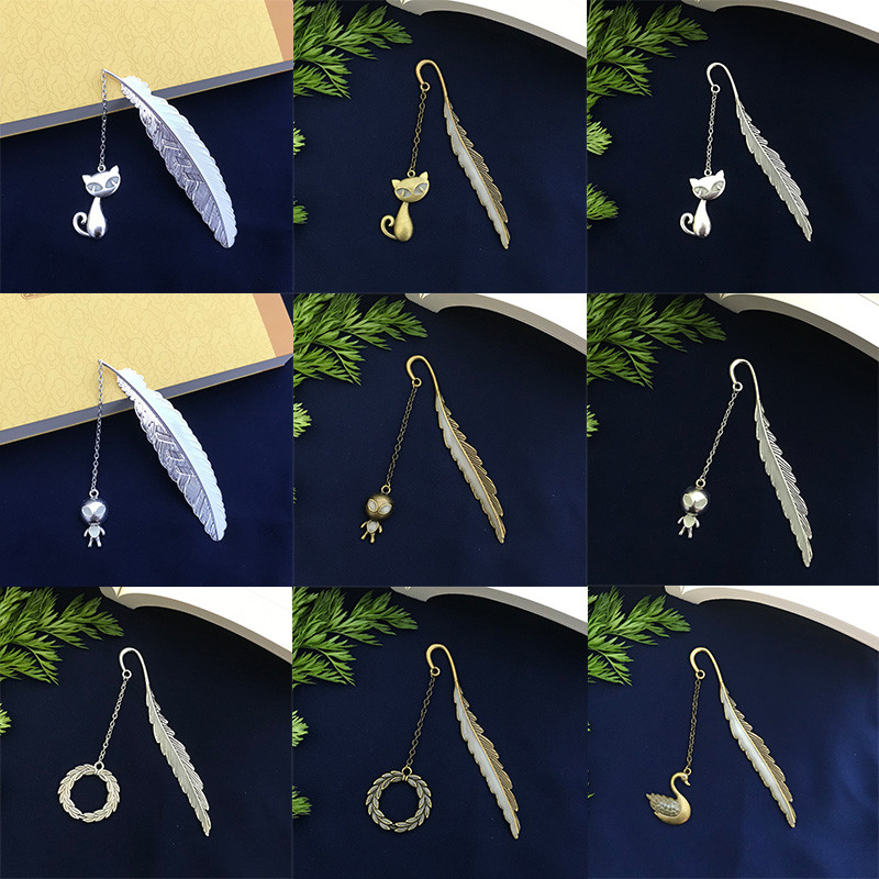 Kreativne svjetleće metalne oznake s perjem Zlatno-srebrne oznake za knjige s mačkama za učenike Poklon učitelja Novi pribor za knjige