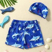 Dječje kupaće hlače za dječake od 2 do 6 godina, kupaći kostimi za plažu s printom morskog psa/dinosaura/morske zvijezde, dječji kupaći kostim s kapom za plivanje