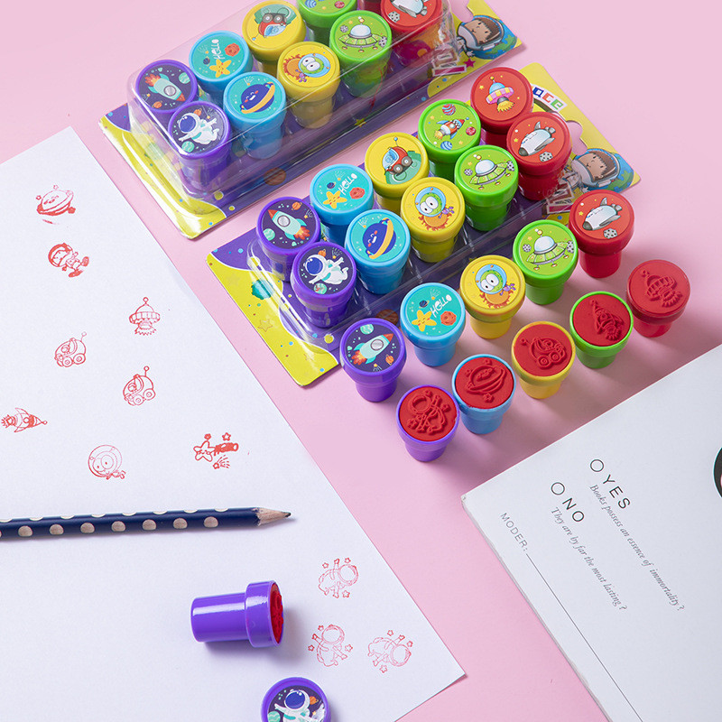 10 vnt./rinkinys Erdvinis apvalus antspaudų rinkinys Vaikams Dovanų Žaislai Savarankiškai rašantis Scrapbooking Plokštės Rašalo Pagalvėlės Antspaudas