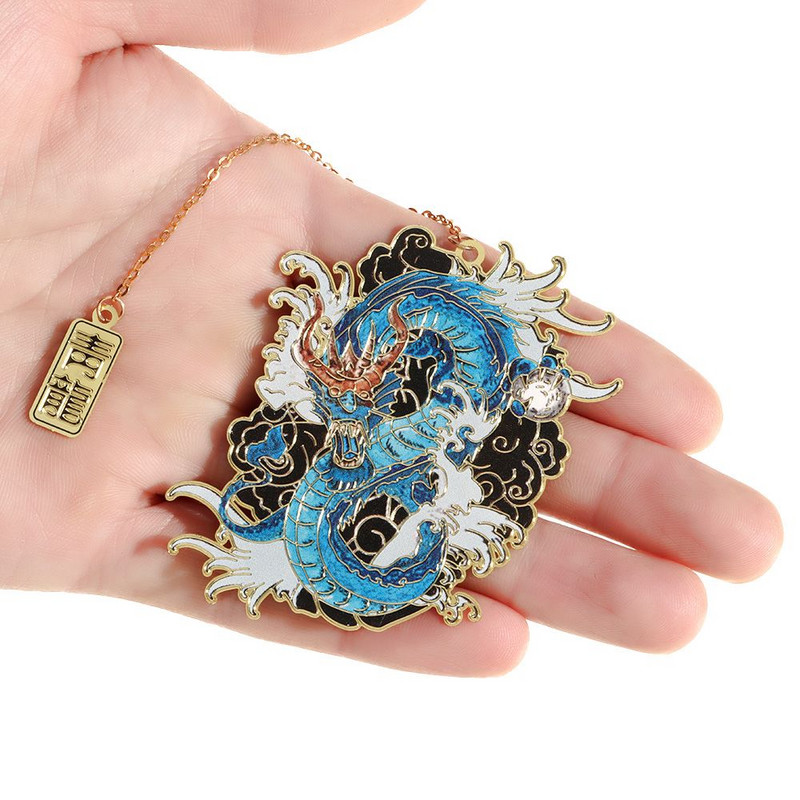 Új kínai stílusú retro mitikus könyvjelző bojtárral Kreatív fém üreges sárkánytigris könyvkapcs Diák ajándék irodaszerek