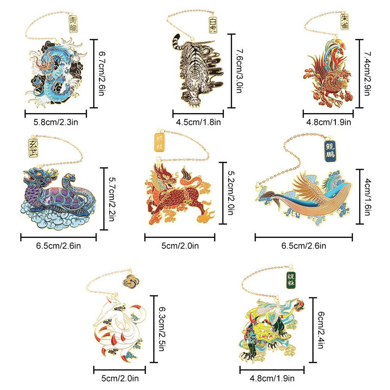 Új kínai stílusú retro mitikus könyvjelző bojtárral Kreatív fém üreges sárkánytigris könyvkapcs Diák ajándék irodaszerek