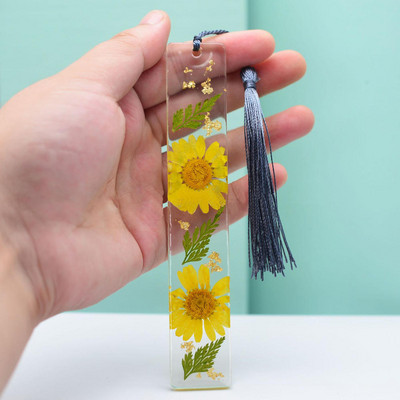 Semn de carte din folie de aur cu flori Drop Gum Semn de carte din rășină transparentă Frumoasa pagină de carte Mark Papetarie studentă