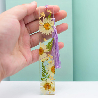 Semn de carte din folie de aur cu flori Drop Gum Semn de carte din rășină transparentă Frumoasa pagină de carte Mark Papetarie studentă