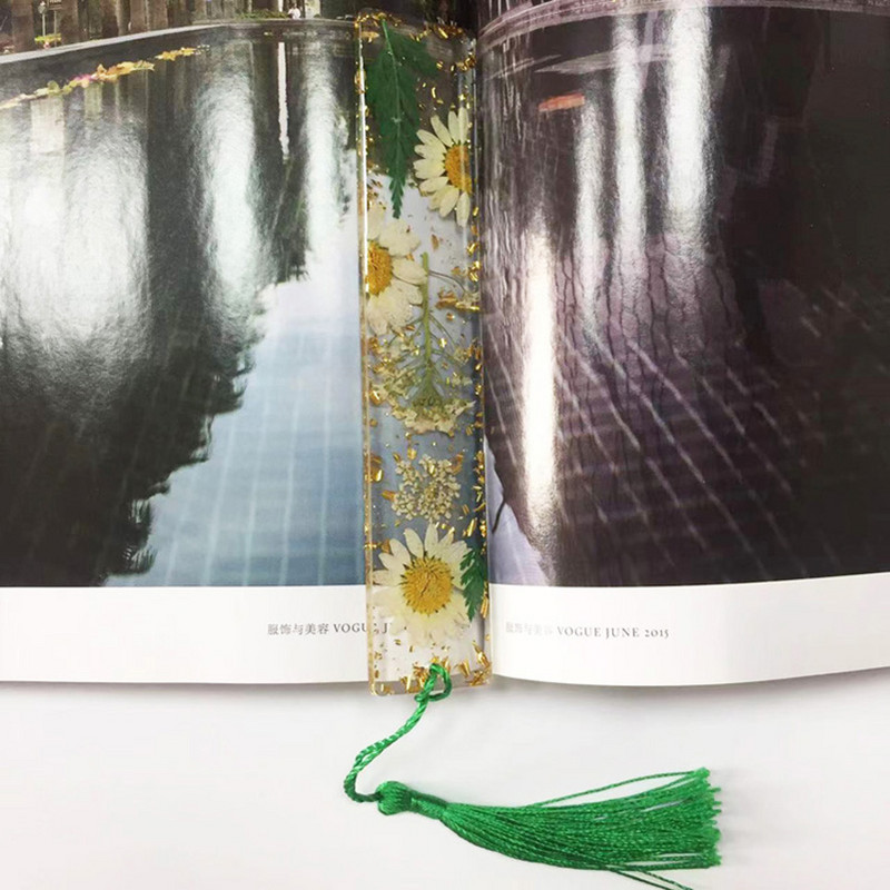 Semn de carte din folie de aur cu flori Drop Gum Semn de carte din rășină transparentă Frumoasa pagină de carte Mark Papetarie studentă