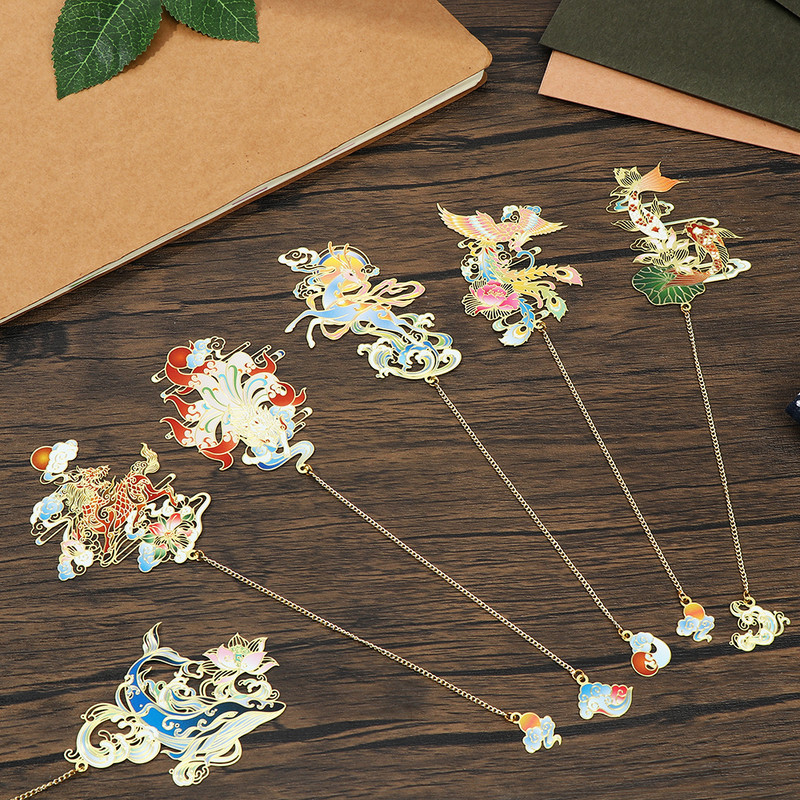 Mjedena knjižna oznaka u kineskom stilu Metalni privjesak s kićankama Isječak za knjigu Oslikana oznaka stranica Poklon za učenike Uredski pribor za školu