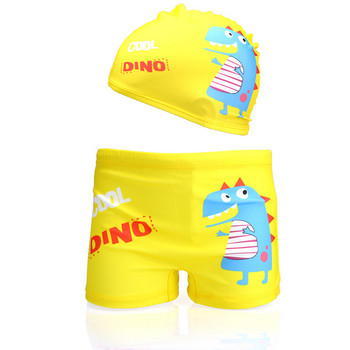 2023 Бебешки летни бански гащета със сладък анимационен принт Детско плажно облекло Детски бански костюм Dinasour Момчета Бански гащета с шапка