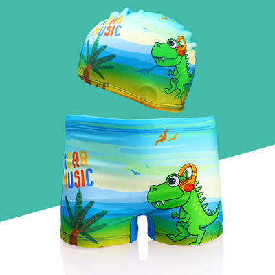 2023 Detské letné plavky s roztomilou kreslenou potlačou, detské plážové oblečenie, detské plavky Dinasour, chlapčenské plavky s čiapkou