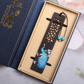 Semne de carte din lemn de santal cu pictură colorată, semne de carte din lemn de păun albastru Kawaii, cadouri de papetărie pentru profesori și studenți