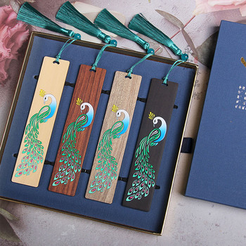 Отметки с цветни картини от сандалово дърво, дървени отметки Kawaii Blue Peacock, подаръци за канцеларски материали за учители и ученици