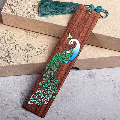 Semne de carte din lemn de santal cu pictură colorată, semne de carte din lemn de păun albastru Kawaii, cadouri de papetărie pentru profesori și studenți