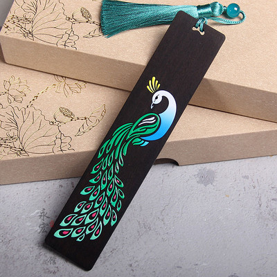 Semne de carte din lemn de santal cu pictură colorată, semne de carte din lemn de păun albastru Kawaii, cadouri de papetărie pentru profesori și studenți