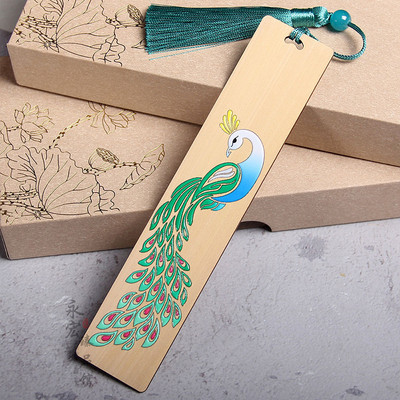 Semne de carte din lemn de santal cu pictură colorată, semne de carte din lemn de păun albastru Kawaii, cadouri de papetărie pentru profesori și studenți