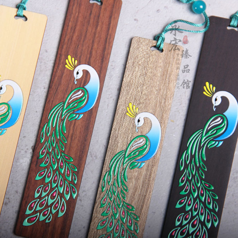 Semne de carte din lemn de santal cu pictură colorată, semne de carte din lemn de păun albastru Kawaii, cadouri de papetărie pentru profesori și studenți