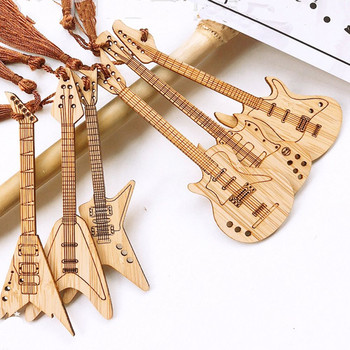 Σελιδοδείκτες Natural Bamboo with Tassel Vintage Guitar Bass Bookmarks for Reading Book Lovers DIY Craft Gifts Gifts