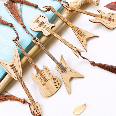 Σελιδοδείκτες Natural Bamboo with Tassel Vintage Guitar Bass Bookmarks for Reading Book Lovers DIY Craft Gifts Gifts