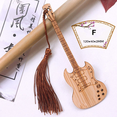 Oznake od prirodnog bambusa s resicama. Vintage oznake za gitaru i bas za ljubitelje čitanja knjiga DIY darovi za rukotvorine Pokloni