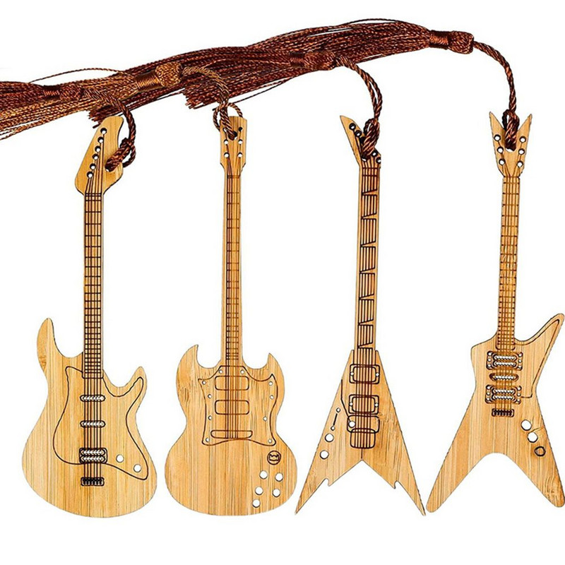Oznake od prirodnog bambusa s resicama. Vintage oznake za gitaru i bas za ljubitelje čitanja knjiga DIY darovi za rukotvorine Pokloni