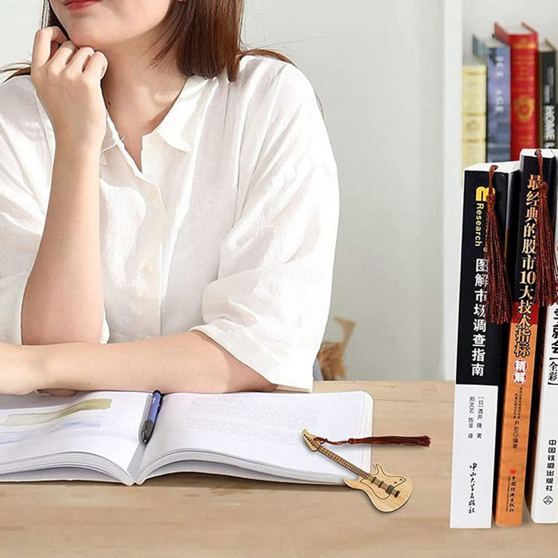 Oznake od prirodnog bambusa s resicama. Vintage oznake za gitaru i bas za ljubitelje čitanja knjiga DIY darovi za rukotvorine Pokloni