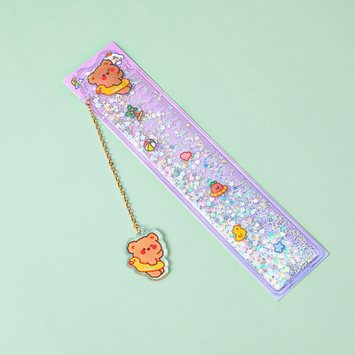 Uljni živi pijesak ravnalo za oznake Slatka djevojčica ravnalo privjesak za učenje višenamjenski studentski pribor kawaii ravnalo za oznake za knjige 15 cm