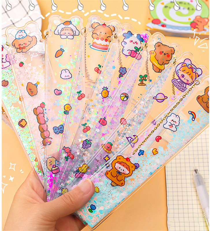 Uljni živi pijesak ravnalo za oznake Slatka djevojčica ravnalo privjesak za učenje višenamjenski studentski pribor kawaii ravnalo za oznake za knjige 15 cm