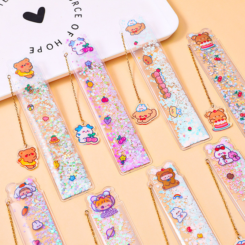 Uljni živi pijesak ravnalo za oznake Slatka djevojčica ravnalo privjesak za učenje višenamjenski studentski pribor kawaii ravnalo za oznake za knjige 15 cm